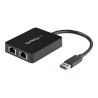 Startech Adaptateur réseau USB 3.0 vers 2 ports Gigabit Ethernet - Convertisseur USB vers 2x RJ45 avec port USB intégré - Noi...