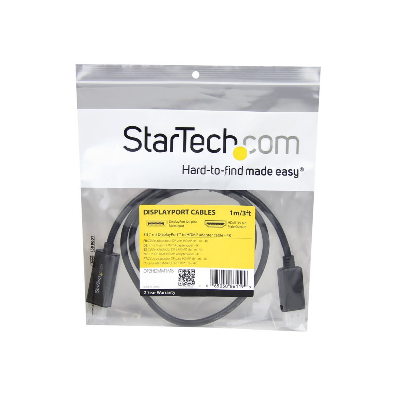 StarTech.com Câble adaptateur DisplayPort vers HDMI de 1 m - Convertisseur DP vers HDMI avec câble intégré - M/M - Ultra HD 4...