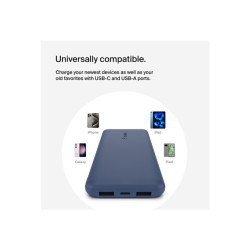 Belkin Batterie externe 3 ports 10K avec câble USB-A vers USB-C bleu